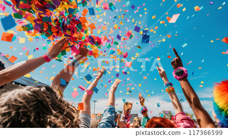 Crowd Throws Confetti During Summer Festival 117366599