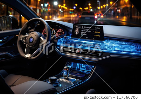 Technology on a new car dashboard. 117366706