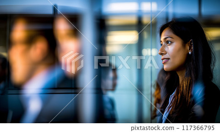 Woman Looking Out Window in Office 117366795