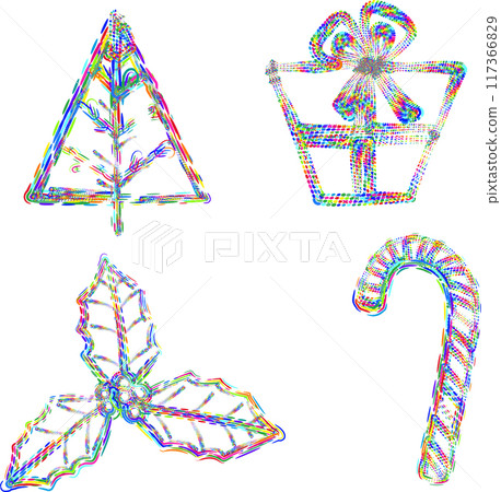 geometric Christmas icons, tree and various others in full color geometric Christmas icons, tree and various others in full color 117366829