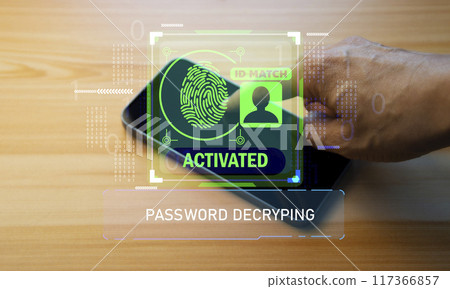 Keypad, cyber shield, lock, technology security system. Digital link. Cyber security with advanced technology. 117366857