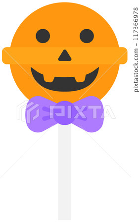 Kid hand drawn cute trick or treat candy happy halloween spooky pumpkin lollipop 117366978
