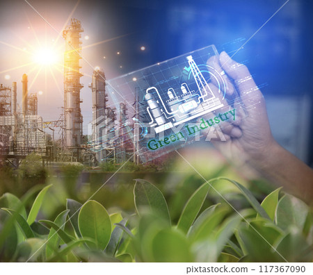 Green industrial plants embrace a low carbon footprint. Green industrial plants embrace a low carbon footprint. 117367090