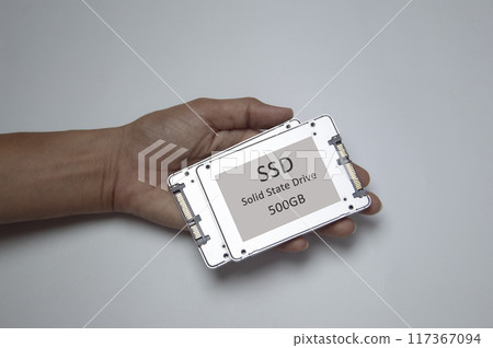 SSD disk drive placed on white background, high speed SSD, SSD sata port 117367094