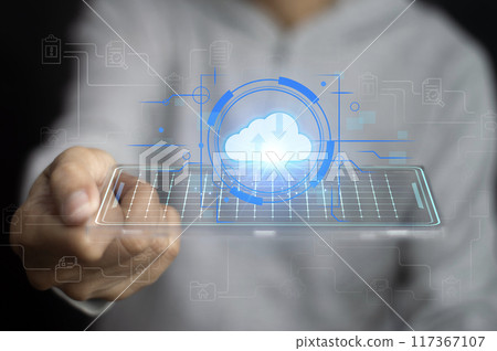 Concept of using cloud servers Data protection is convenient, fast and reduces costs. Concept of using cloud servers Data protection is convenient, fast and reduces costs. 117367107