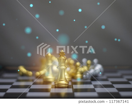 Chess King concept stands on falling chess concept of business team competitive challenge, leaders or volunteers, teamwork or winning and strategic plan, leadership and risk management or team Chess King concept stands on falling chess concept of business team competitive challenge, leaders or volunteers, teamwork or winning and strategic plan, leadership and risk management or team 117367141