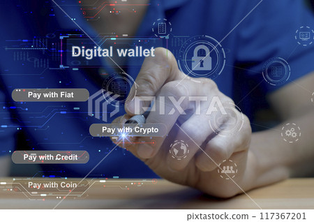 Digital Wallet concept that controls usage with blockchain and smart contacts Digital Wallet concept that controls usage with blockchain and smart contacts 117367201