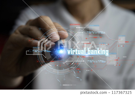 digital bank virtual bank online banking and digital money Human-facing digital virtual banking on decentralized banking and finance data networks, FinTech, cyber security 117367325