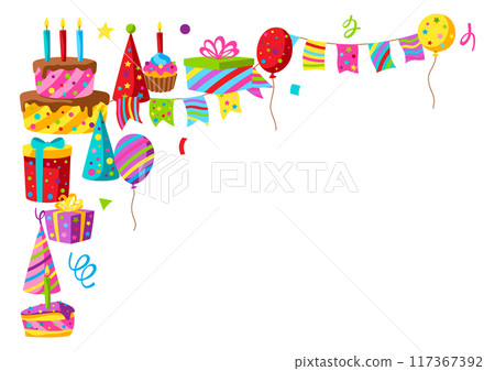 Happy Birthday greeting card. Celebration or holiday items. 117367392