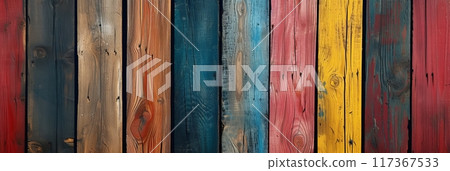 Multicolored wooden boards, background of wooden boards, banner 117367533