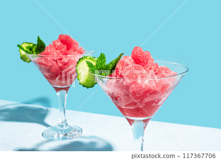 Watermelon slushie drink or berry sorbet dessert 117367706