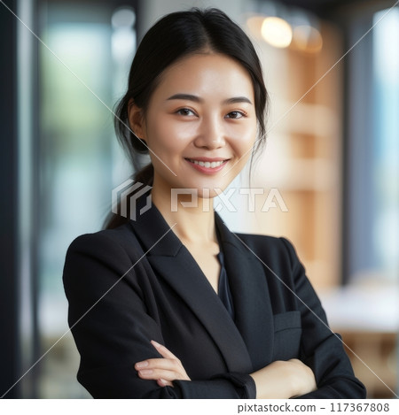 Portrait of a Chinese woman businesswoman 25-35 years old against the background of the office 117367808