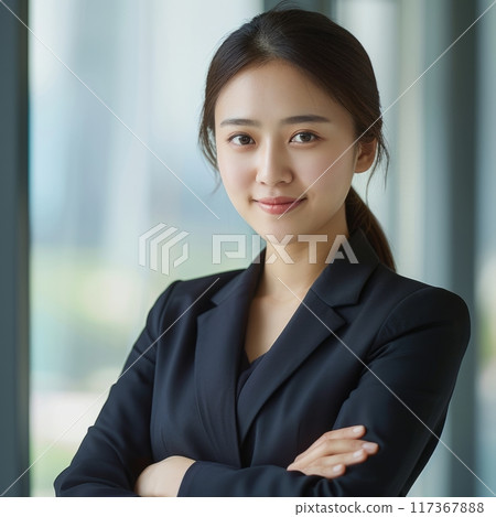 Portrait of a Chinese woman businesswoman 25-35 years old against the background of the office 117367888