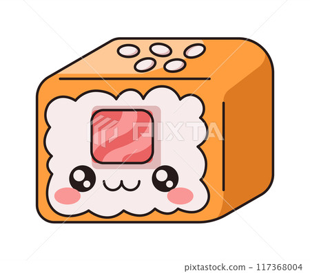 Kawaii cheese sushi roll face flat color vector illustration 117368004