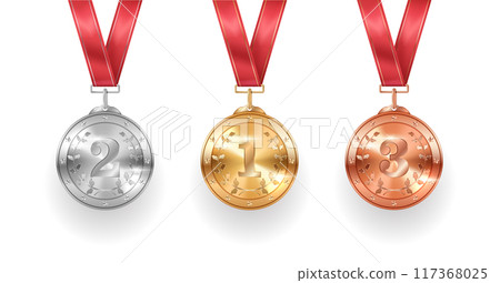 Sports games medals on silk ribbons realistic illustration 117368025
