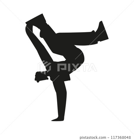 Vector illustration of a black silhouette of a breakdance dancer in a spectacular pose 117368048