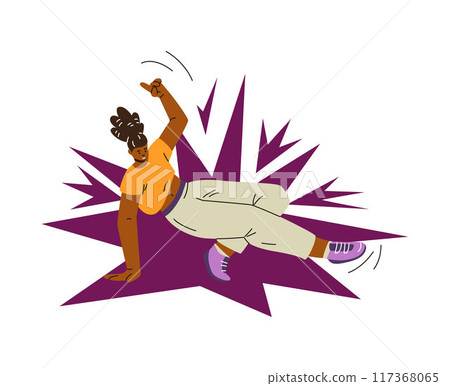 Vector illustration with a young woman performing sporty street dance poses on a white background 117368065