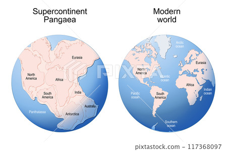 Pangaea. Supercontinent and Modern continents Pangaea. Supercontinent and Modern continents 117368097