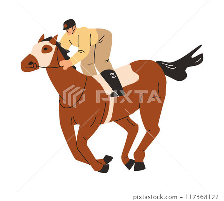 Male jockey on a horse, for equestrian sport. Isolated background. Male jockey on a horse, for equestrian sport. Isolated background. 117368122