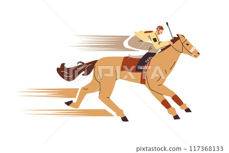 Vector illustration of a male jockey during a race. Isolated background. 117368133
