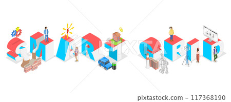 3D Isometric Flat  Illustration of Smart Grid, Sustainable System Control 117368190