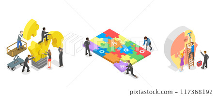 3D Isometric Flat  Illustration of Teamwork, Partnership for Achieving Team Success 117368192