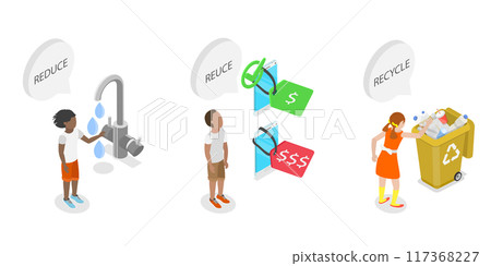 3D Isometric Flat  Illustration of Reduce, Reuse and Recycle, Go Green 117368227