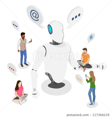 3D Isometric Flat  Illustration of Chatbot Conversation, Artificial Intelligence, Digital Assistant 117368229