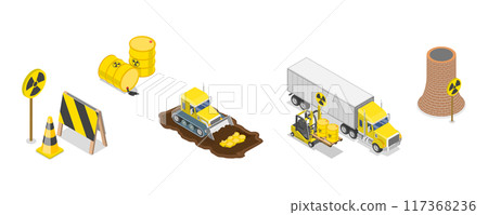 3D Isometric Flat  Set of Radioactive Waste Items, Hazardous Waste Management 117368236