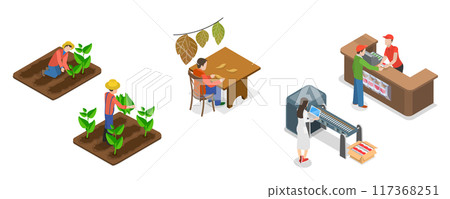 3D Isometric Flat Illustration of Tobacco Industry, Cigarette Production 3D Isometric Flat Illustration of Tobacco Industry, Cigarette Production 117368251