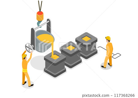 3D Isometric Flat  Illustration of Industrial Steel Production, Metallurgy Industry with Smelters and Furnaces 117368266