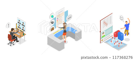 3D Isometric Flat  Illustration of Entry Permission, Visa Application Approval 117368276