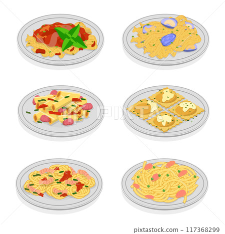 3D Isometric Flat Set of Traditional Italian Cuisine, Mediterranean Food 3D Isometric Flat Set of Traditional Italian Cuisine, Mediterranean Food 117368299