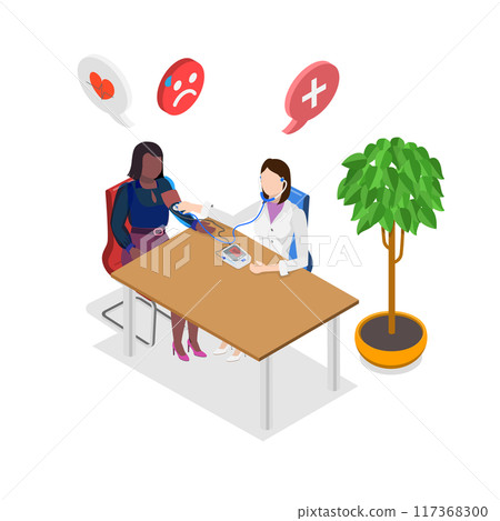 3D Isometric Flat  Illustration of Hyper Tension, Medical Examination 117368300