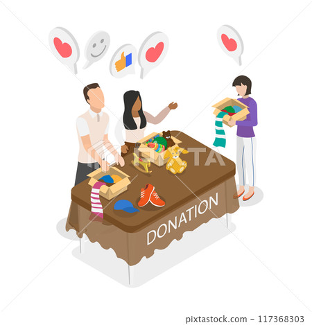 3D Isometric Flat  Illustration of Charity and Donation Center, Social Care and Charity 117368303
