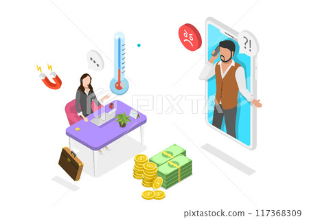 3D Isometric Flat  Illustration of Cold Call, Marketing Strategie 117368309