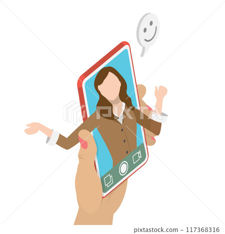 3D Isometric Flat  Illustration of Making Selfie Photo, Video Call App 117368316