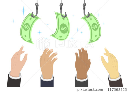 3D Isometric Flat  Illustration of Money Trap, Scam and Phishing 117368323