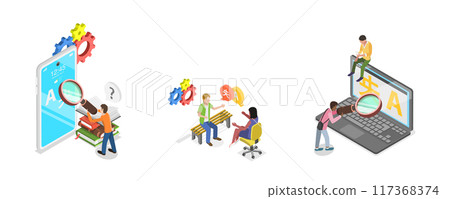 3D Isometric Flat Illustration of Online Translator, App for Language Learning 3D Isometric Flat Illustration of Online Translator, App for Language Learning 117368374