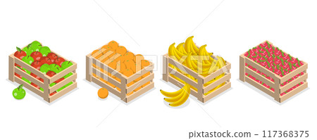 3D Isometric Flat Illustration of Wood Organic Market Pack, Garden Fruits, Farming 3D Isometric Flat Illustration of Wood Organic Market Pack, Garden Fruits, Farming 117368375