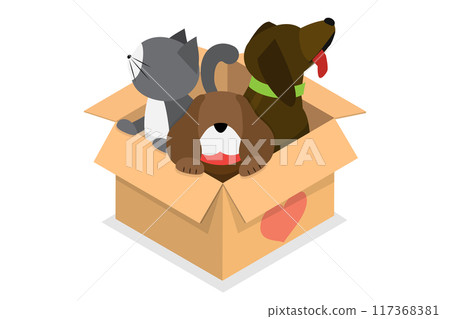 3D Isometric Flat Illustration of Pet Adoption, Volunteering and Assistance to Animals 3D Isometric Flat Illustration of Pet Adoption, Volunteering and Assistance to Animals 117368381