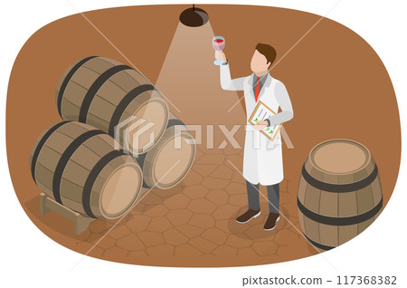 3D Isometric Flat  Illustration of Winery, Craft Traditional Wine Making 117368382