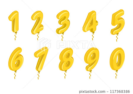 3D Isometric Flat  Illustration of Birthday Ballon, Golden Numbers 117368386