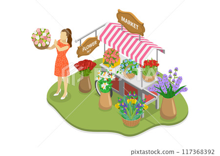 3D Isometric Flat Illustration of Flower Market, Small Business of Florist 3D Isometric Flat Illustration of Flower Market, Small Business of Florist 117368392