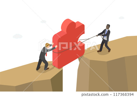 3D Isometric Flat Illustration of Problem Solution , Teamwork and Overcoming Difficulties 3D Isometric Flat Illustration of Problem Solution , Teamwork and Overcoming Difficulties 117368394