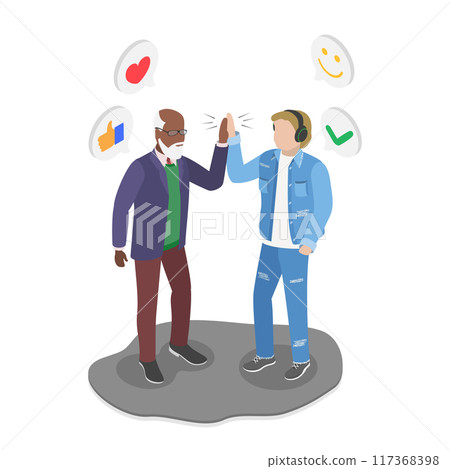 3D Isometric Flat Illustration of Cross-Generation Friendship, Grandfather and grandson 3D Isometric Flat Illustration of Cross-Generation Friendship, Grandfather and grandson 117368398