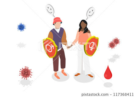 3D Isometric Flat Illustration of Sexual Transmitted Disease, Defence Against STI 3D Isometric Flat Illustration of Sexual Transmitted Disease, Defence Against STI 117368411