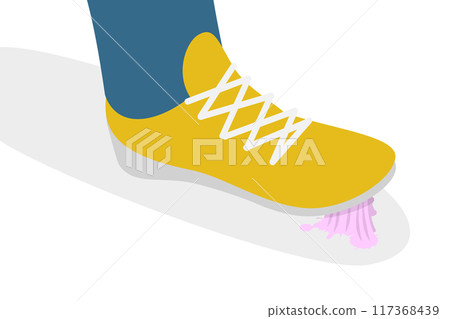 3D Isometric Flat  Illustration of Chewing Gum Stuck to a Shoe, Dirty Street 117368439
