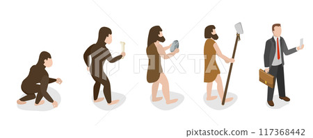 3D Isometric Flat Illustration of Darwin Theory, Human Evolution 3D Isometric Flat Illustration of Darwin Theory, Human Evolution 117368442