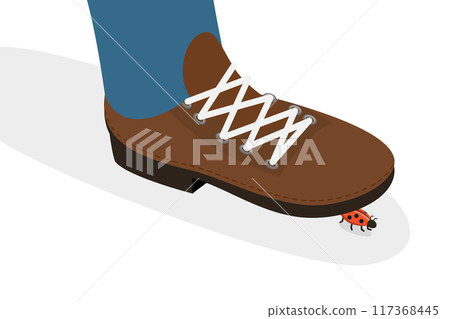 3D Isometric Flat  Illustration of Step on a Ladybug, A bug under a Shoe 117368445